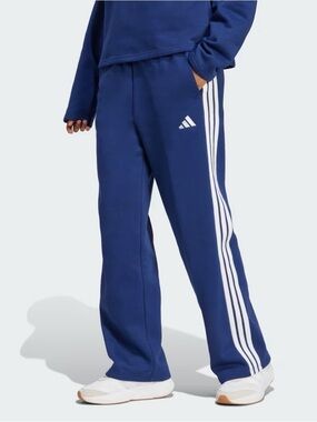 Adidas Essentials 3-stripes Open-hem Fleece Pants Women's S -Dark Blue/White NWT